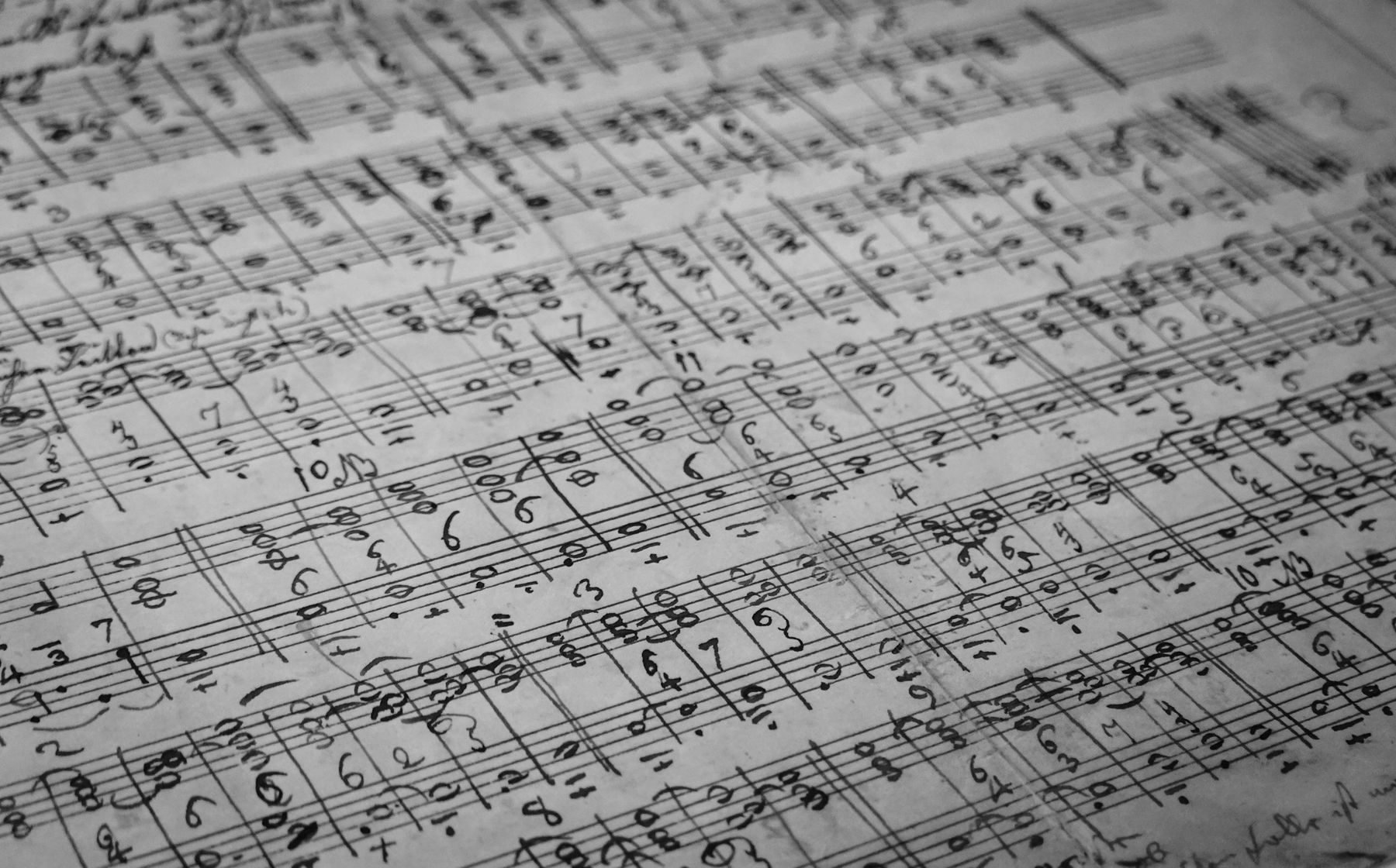 Handwritten sheet music, close up